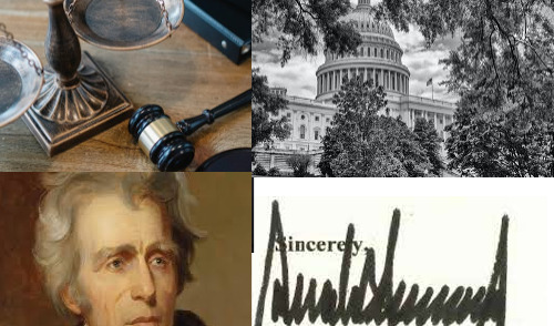 Schedule F Executive Order ; image: Andrew Jackson and Donald Trump
