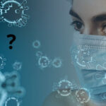 Federal Government - Is the pandemic over? image = nurse with mask on, background is covid and question mark