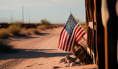 2024 federal pay raise ; image: flag at the US-Mexico border