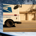 USPS News ; image: Earth's orbit and a mail truck
