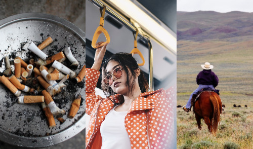 FDA Rule Finalization ; image: cowboy out west, young woman commuting, and an ashtray