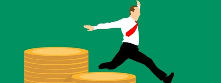 Roth IRA Contributions - image: clipart man jumping off big coins