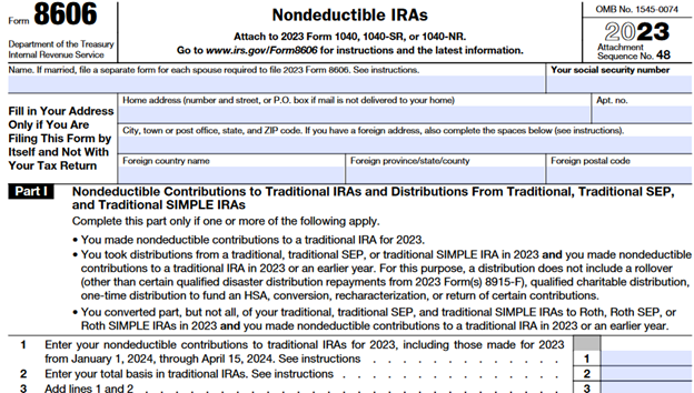 IRS Form 8606: Non Deductible IRAs